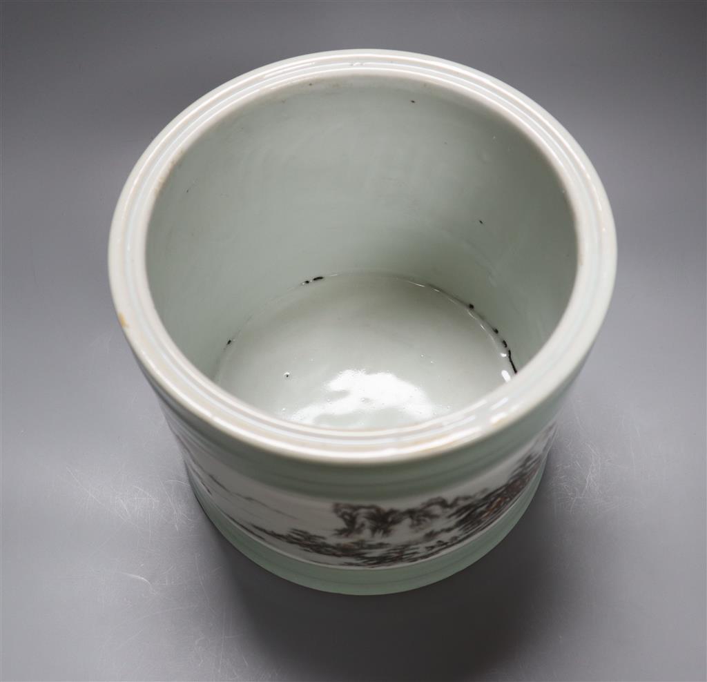 A large Chinese cylindrical celadon glazed brush pot, 18cm high